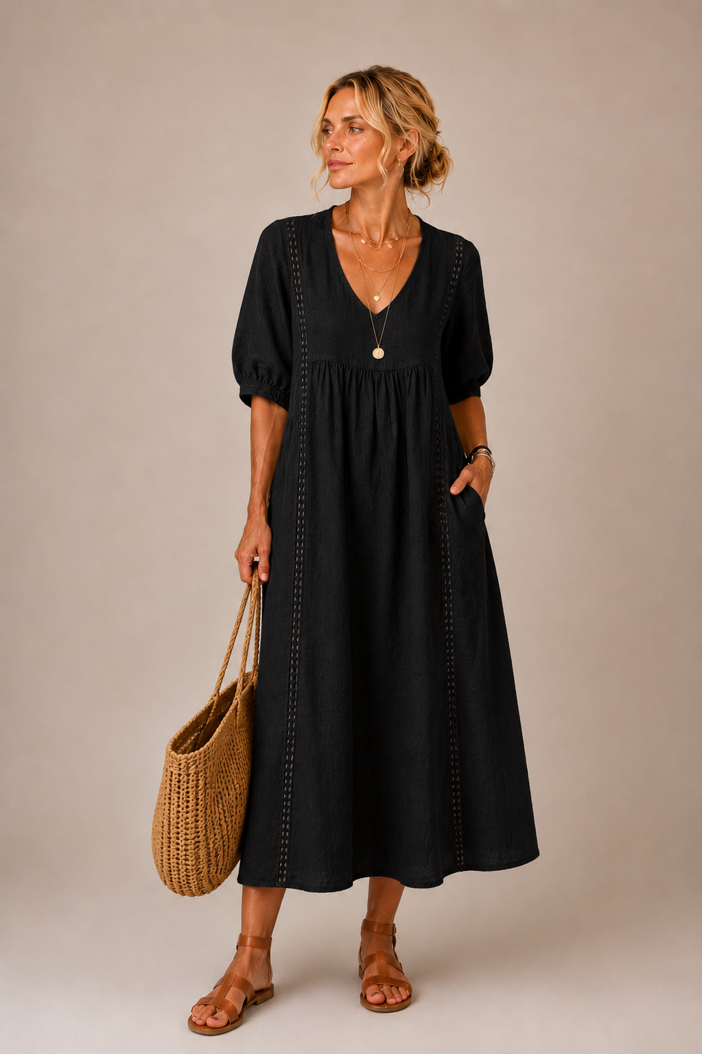 Cosette | Lace-Trimmed Midi Dress