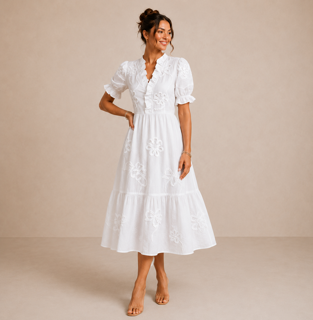 Lila | Floral Embroidered Midi Dress