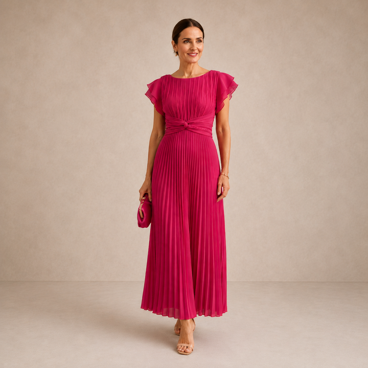 Evelina | Tie-Front Pleated Midi Dress