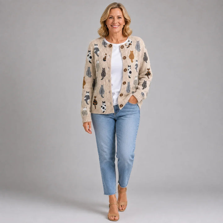Primrose | Playful Cat Print Cardigan