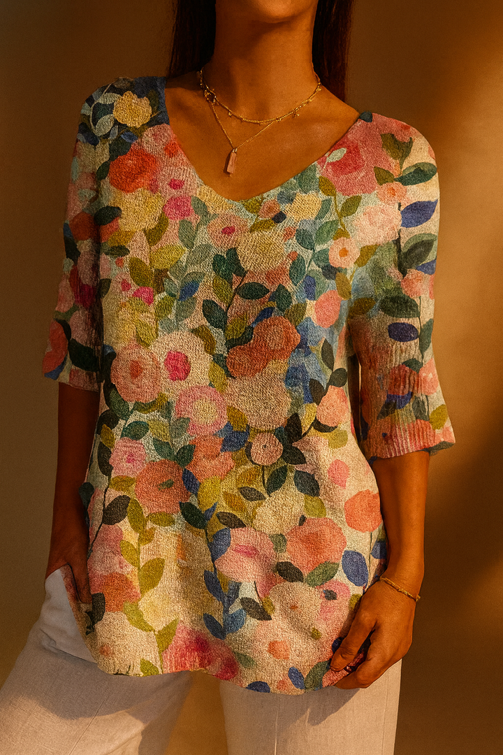 Anneliese | Painterly Floral V-Neck Top