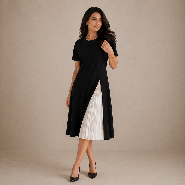 Milena | Pleated Panel Midi Dress
