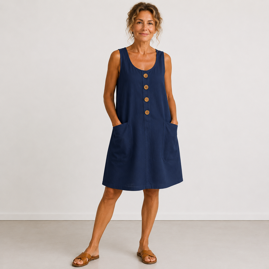 ODALIE | Sleeveless Button-Front Mini Dress with Pockets