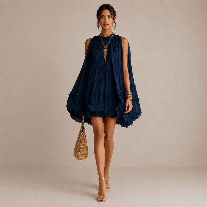Marcella | Pleated Ruffle Swing Dress