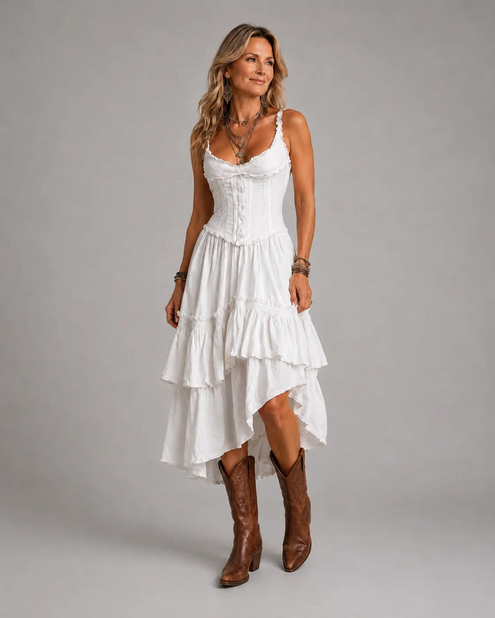 Annette | Tiered Corset Midi Dress