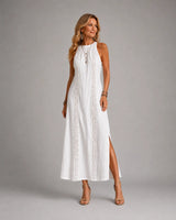 Annika | Elegant Embroidered Halter Midi Dress