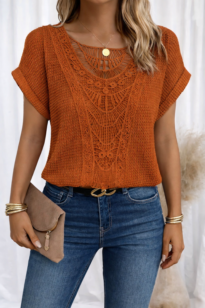 Primrose | Crochet-Trim Round-Neck Top
