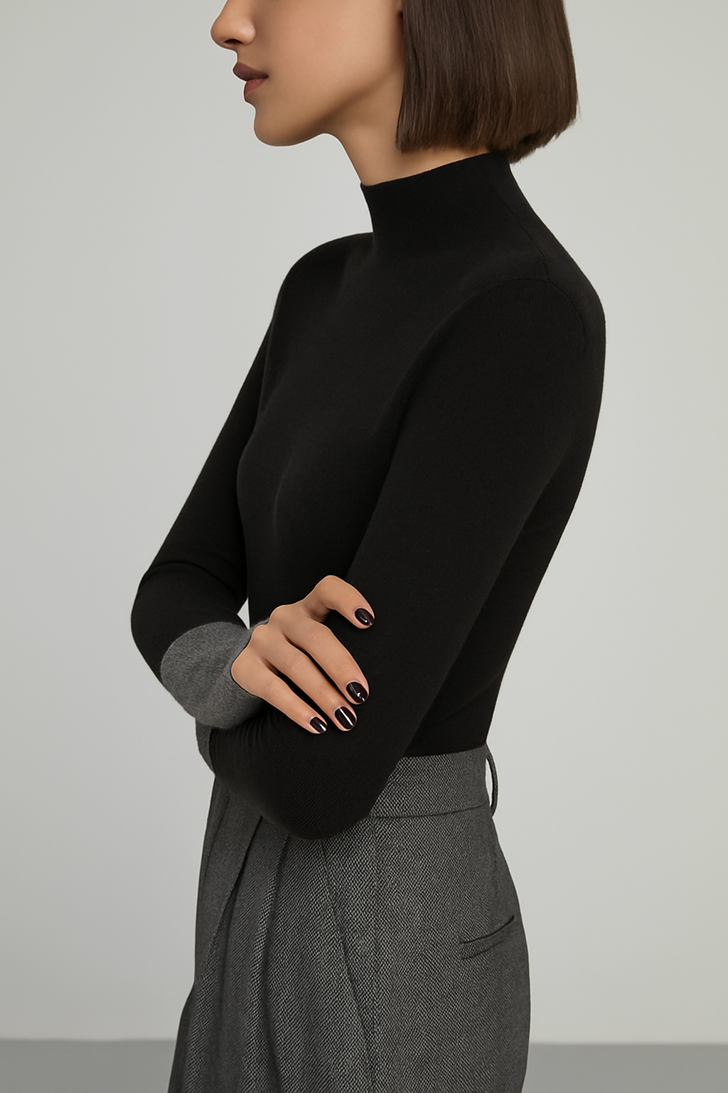 Annette | Contrast-Cuff Mock Neck Jumper