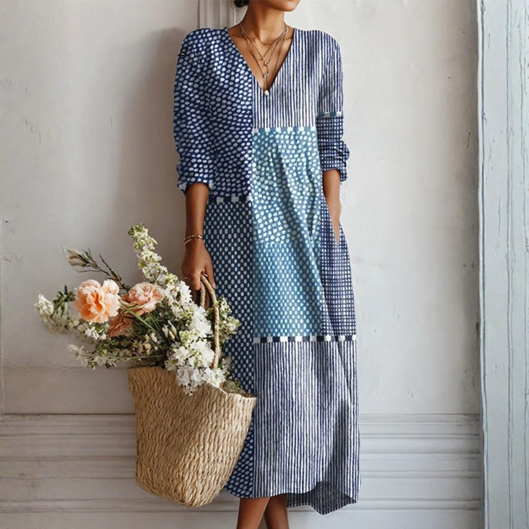 Sofia | Mixed-Print Midi Dress