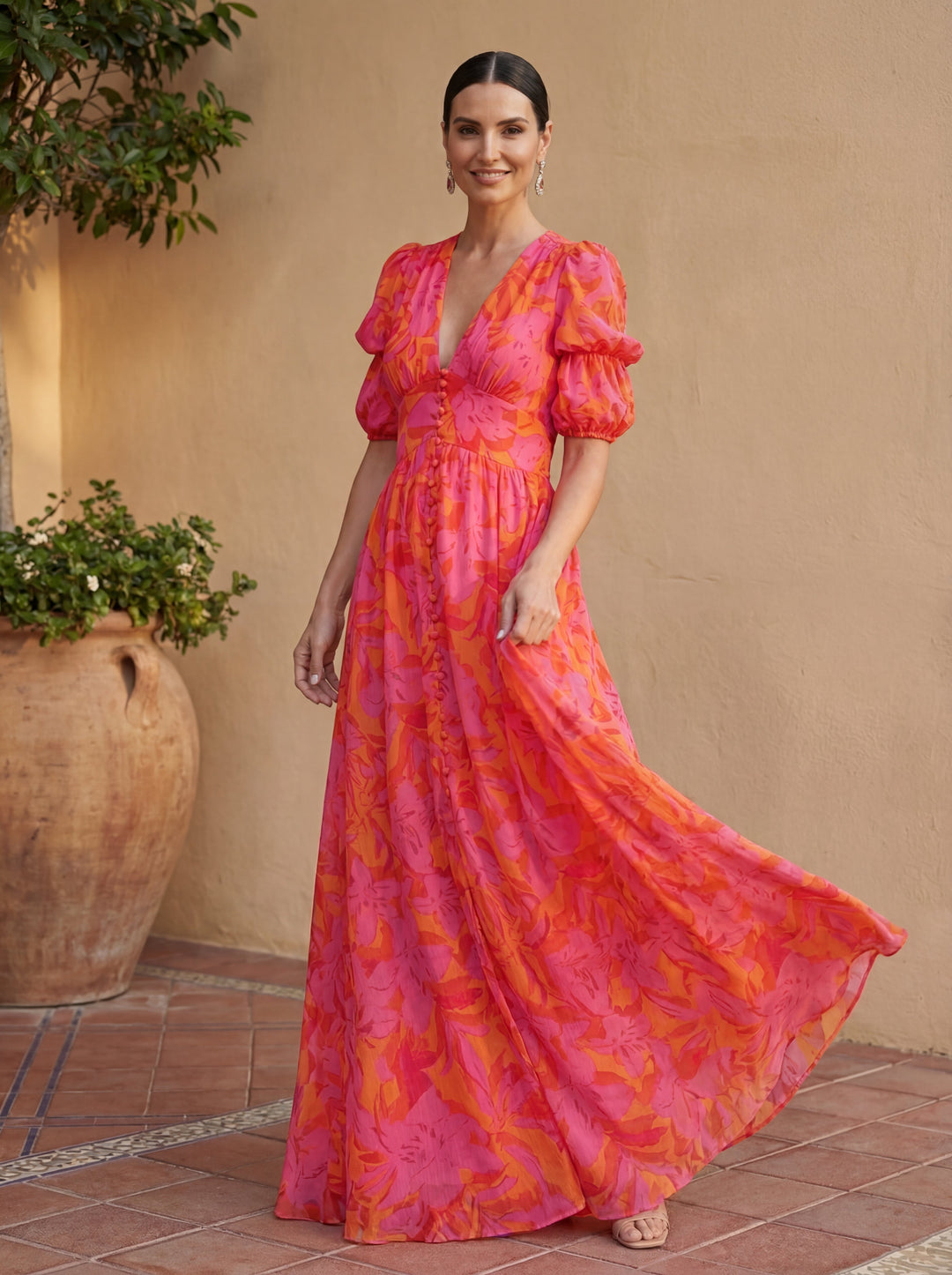 Helene | Floral Puff-Sleeve Maxi Dress