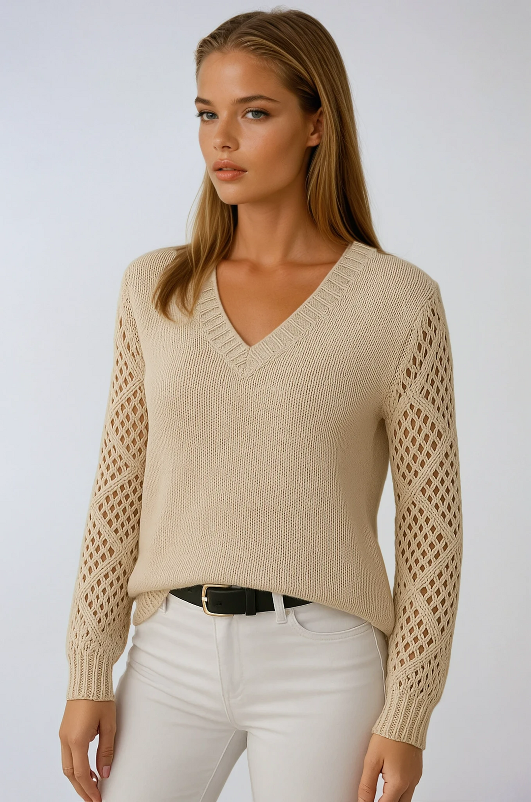 Whitney | Open-Weave V-Neck Sweater