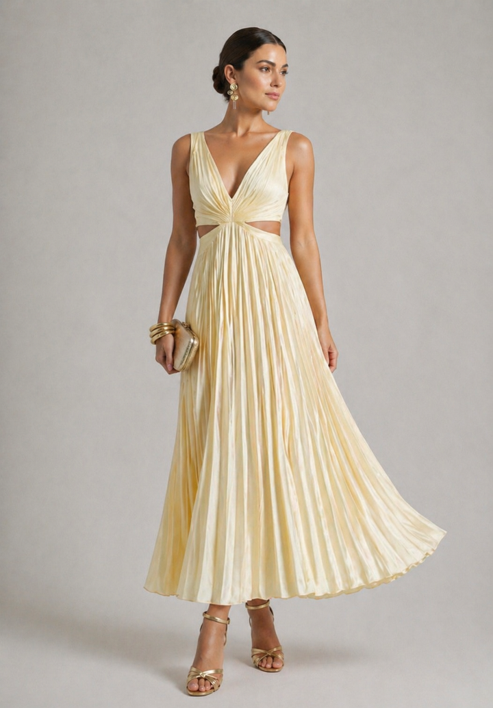 Celia | Pleated Cut-Out Midi Dress