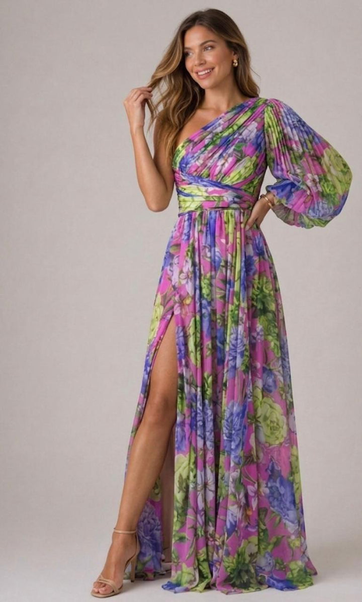 Ivy | Flowing One-Shoulder Floral Maxi Dress