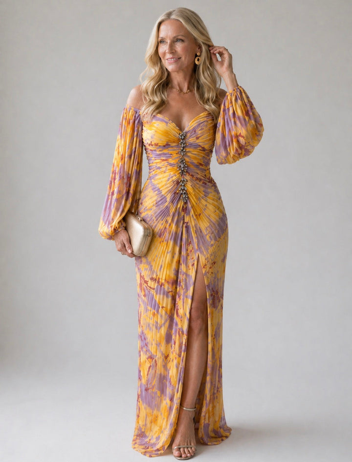 Kathleen | Off-Shoulder Pleated Gown