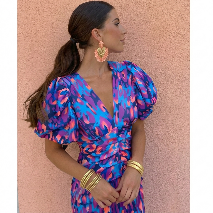Cynthia | Ruched Puff-Sleeve Maxi Dress