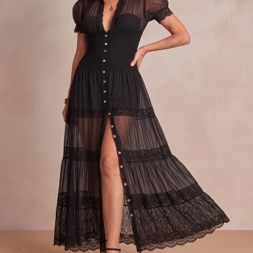 Adelina | Tiered Lace Maxi Dress