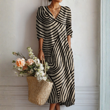 Simone | Striped V-Neck Midi Dress