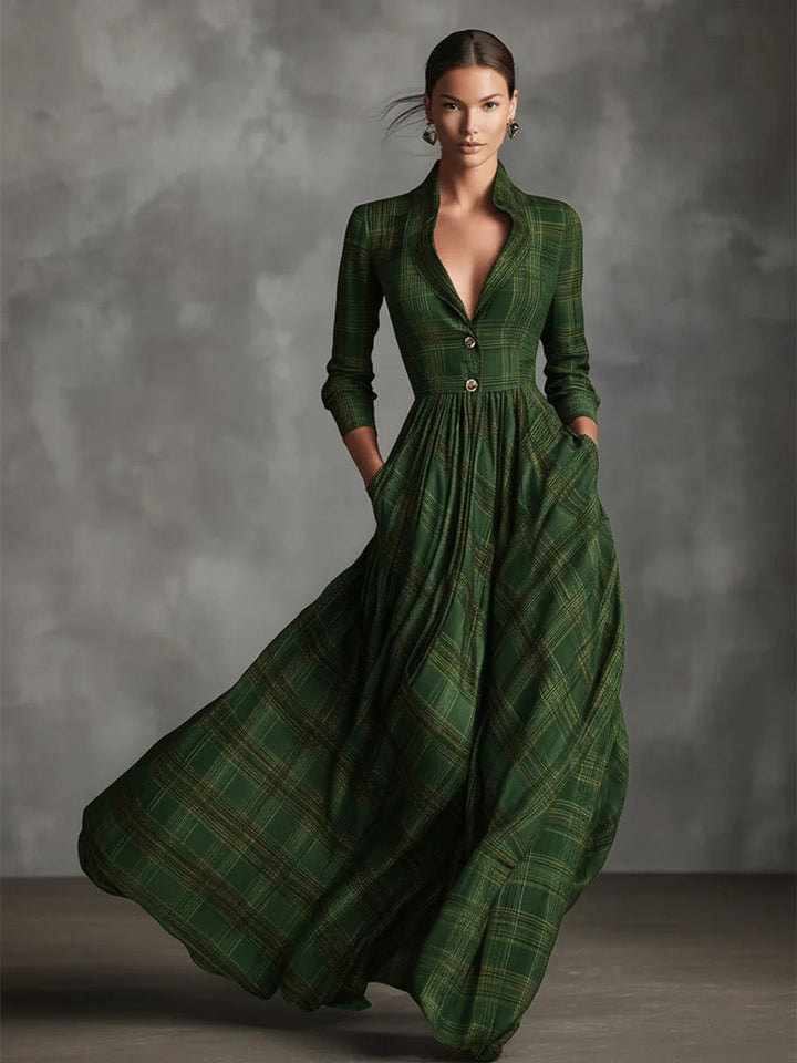 Adelina | Refined Tartan Maxi Dress