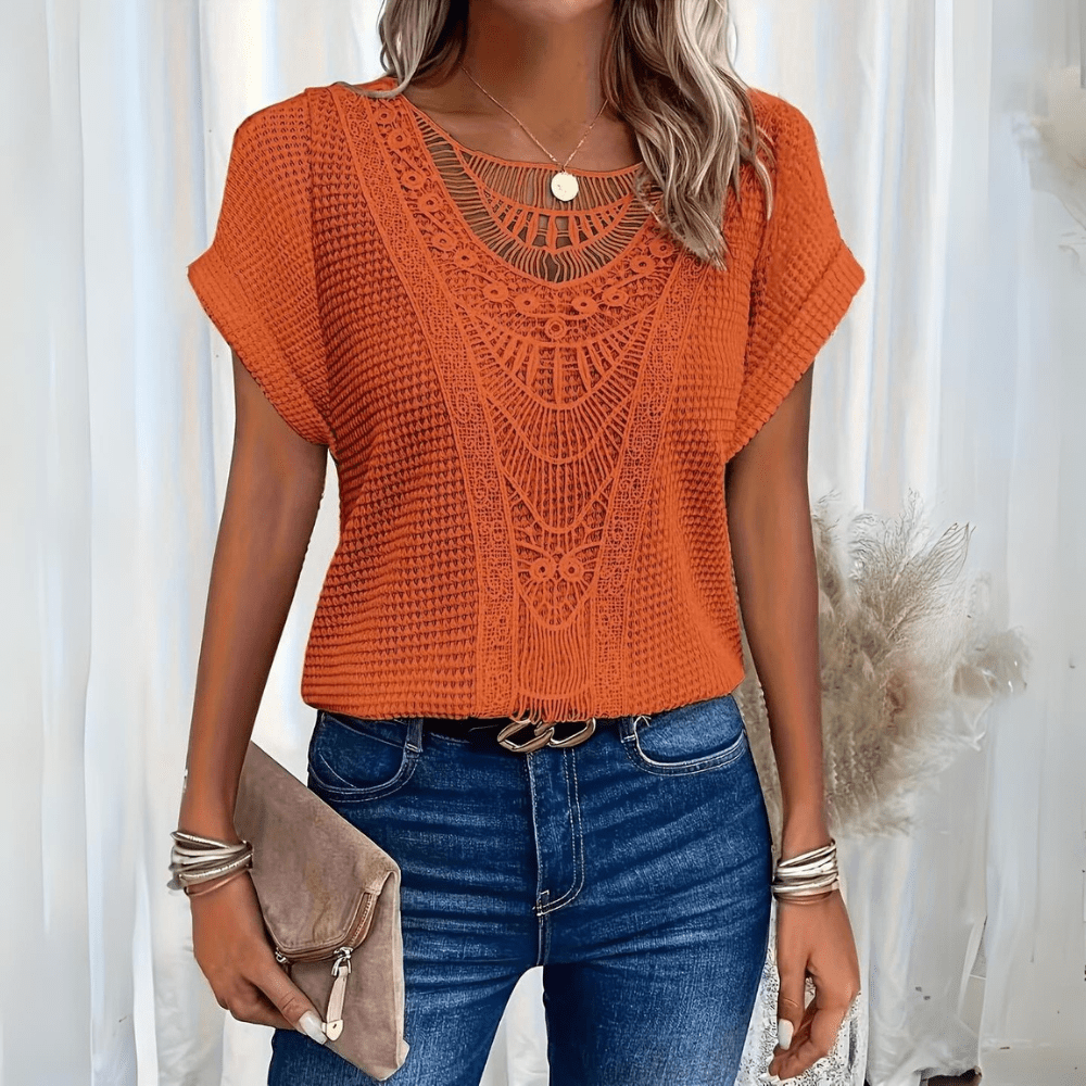Anthea | Crochet-Trim Short Sleeve Top
