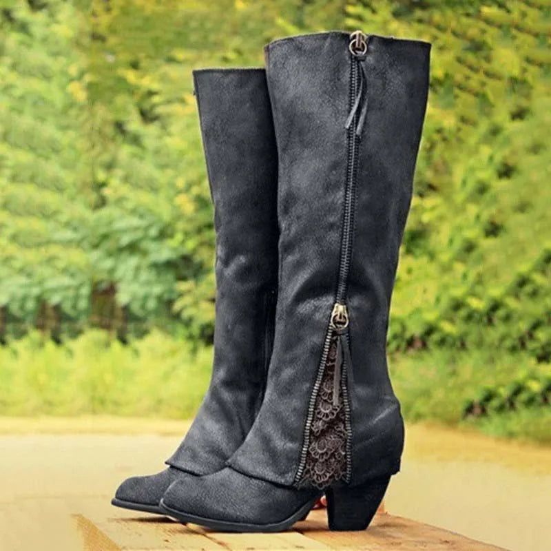 Delphina | Lace-Trim Western Tall Boots