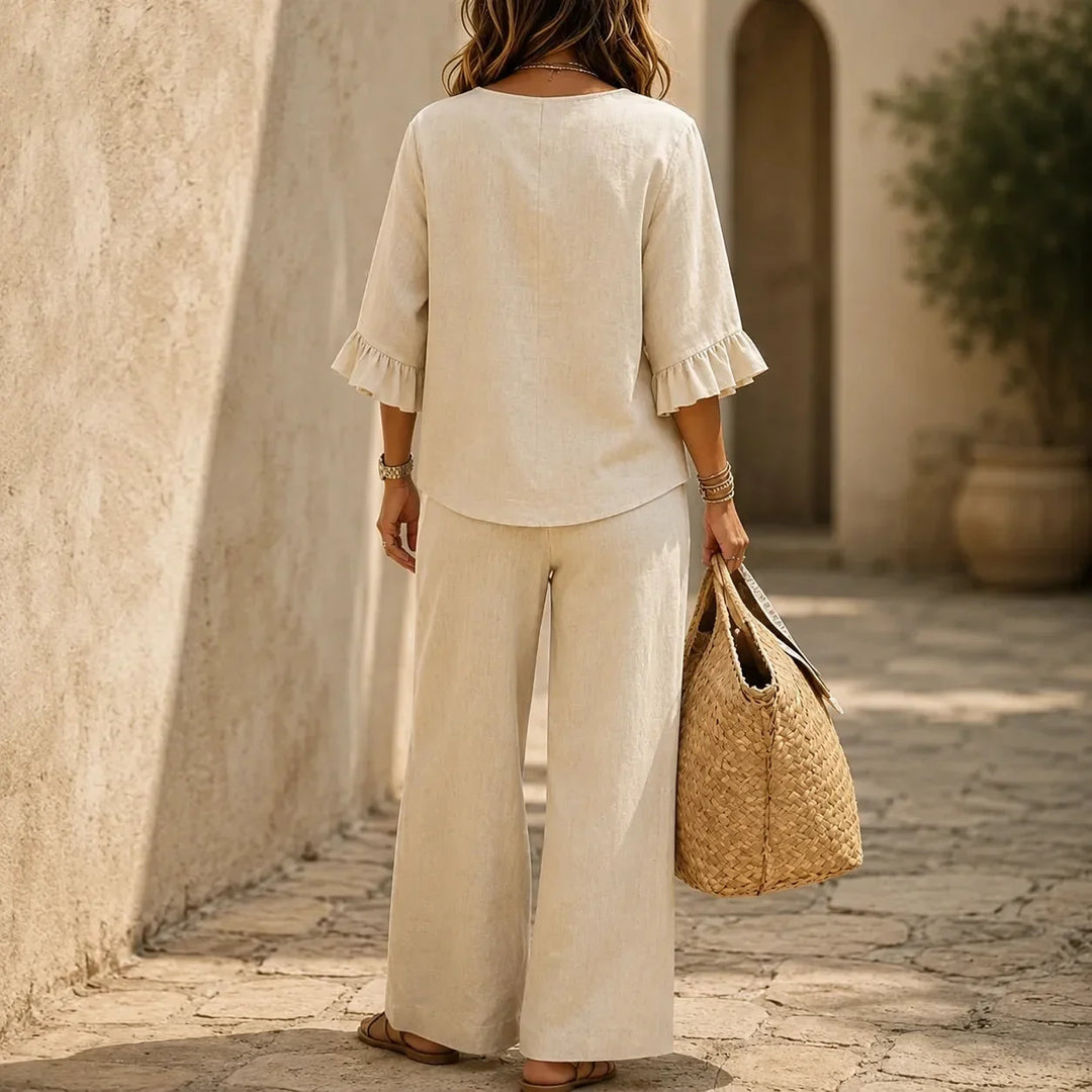 Cecile | Ruffle-Sleeve Wide-Leg Two-Piece Set