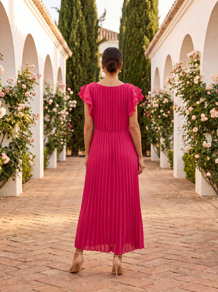 Camille | Pleated Ruffle-Sleeve Dress
