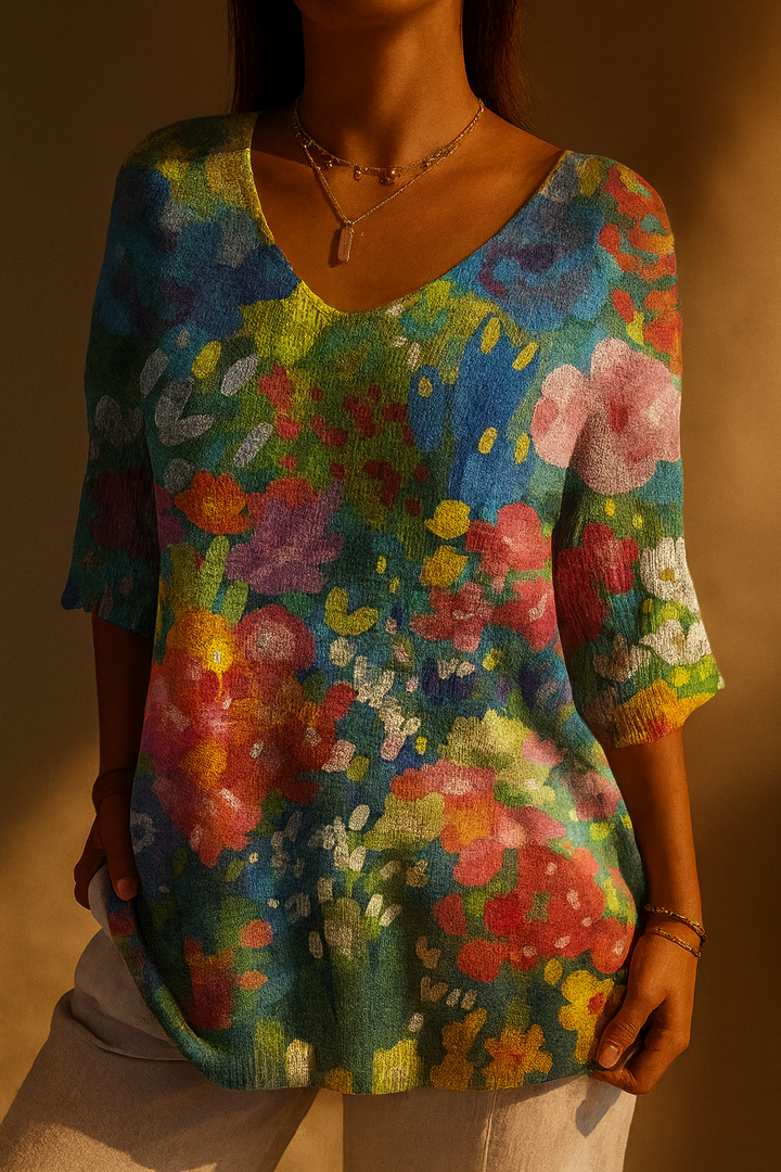 Flora | Painterly Floral V-Neck Top