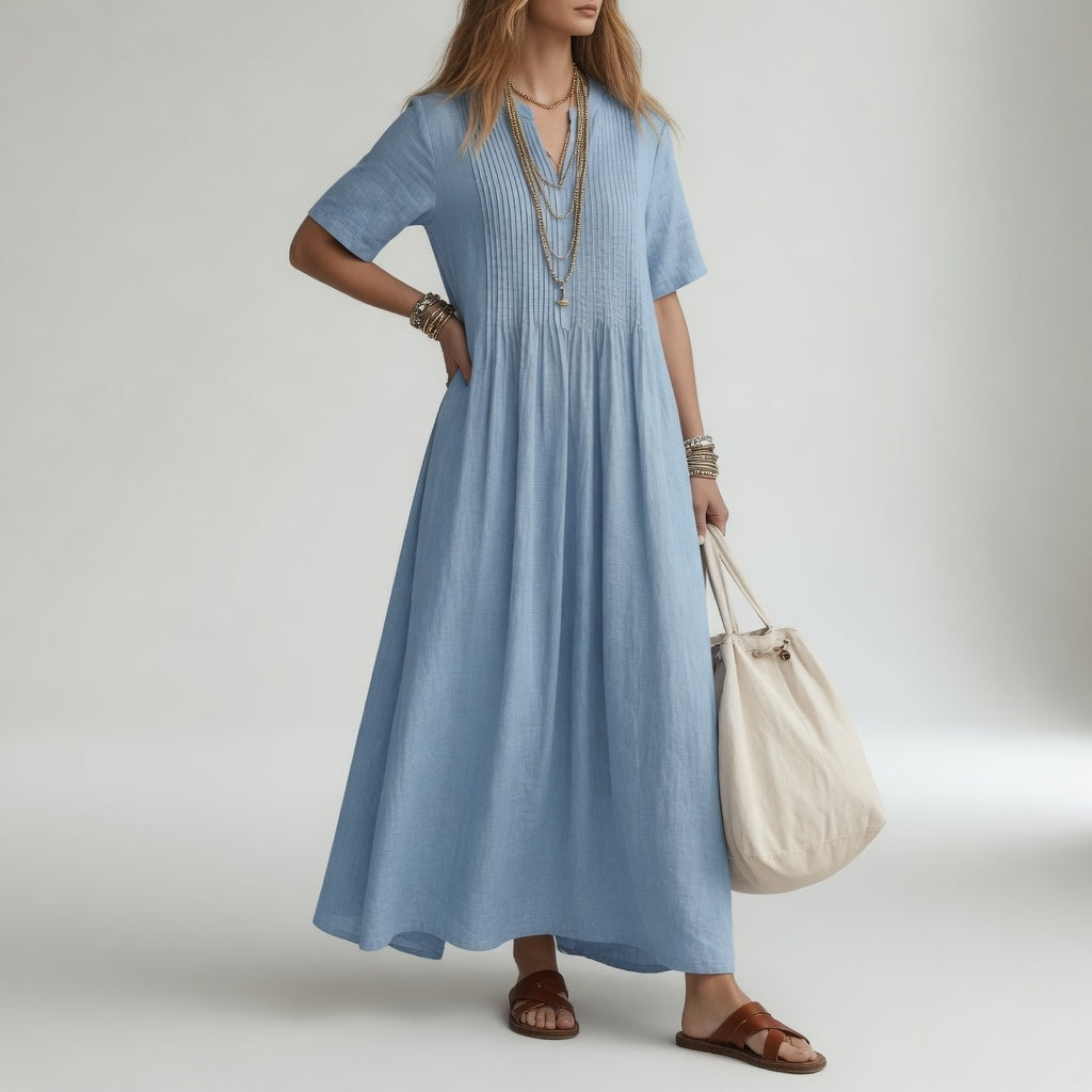 Katrina | Pintuck V-Neck Maxi Dress
