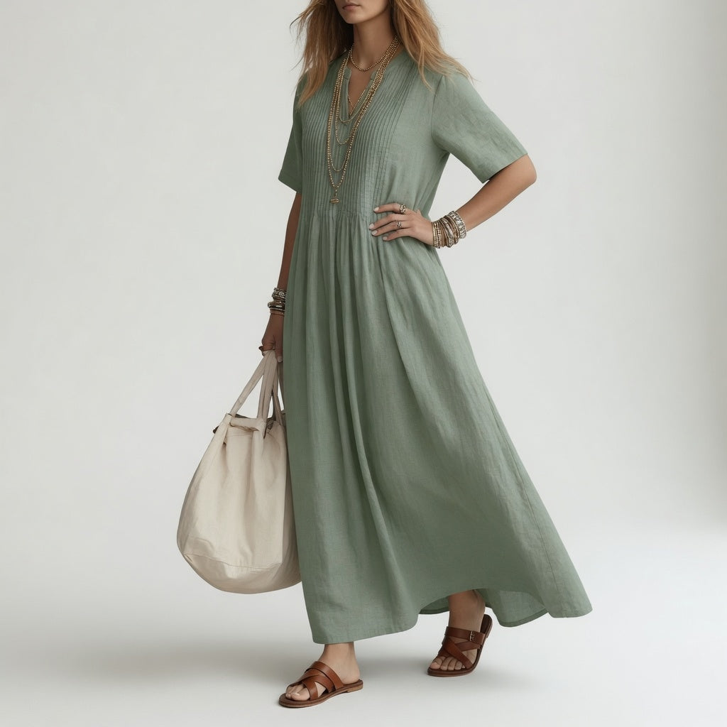 Katrina | Pintuck V-Neck Maxi Dress