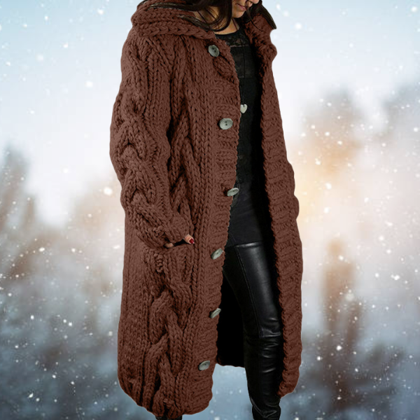 Anouk | Cosy Cable-Knit Hooded Longline Cardigan