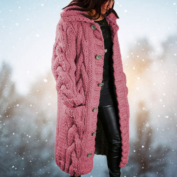 Anouk | Cosy Cable-Knit Hooded Longline Cardigan