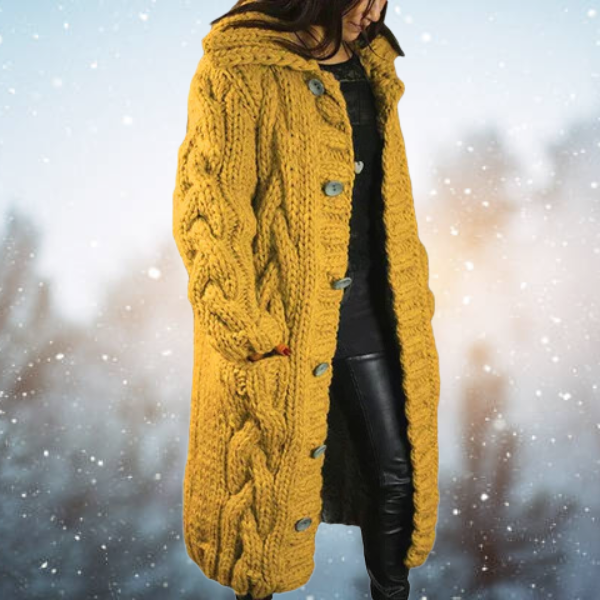 Anouk | Cosy Cable-Knit Hooded Longline Cardigan