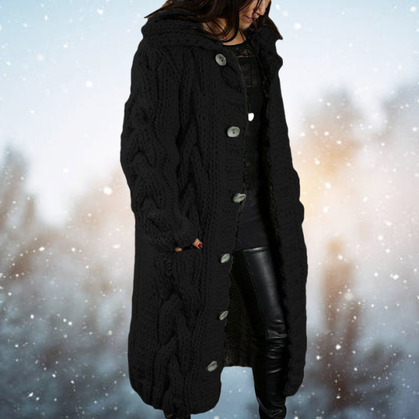 Anouk | Cosy Cable-Knit Hooded Longline Cardigan