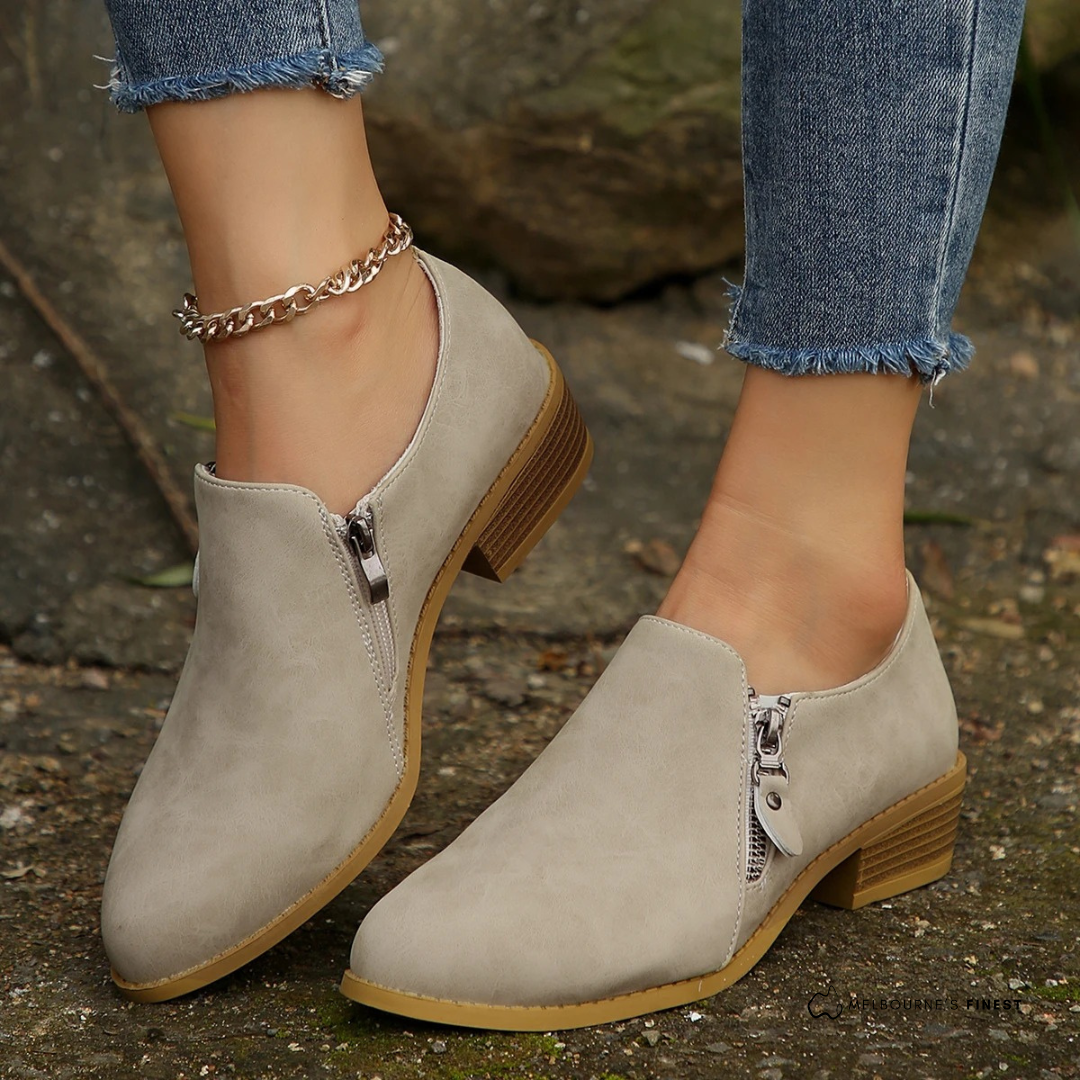 Rhoda | Block-Heel Zip Shoes