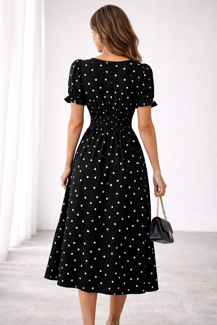 Mirabel | Ruffled Polka Dot Midi Dress