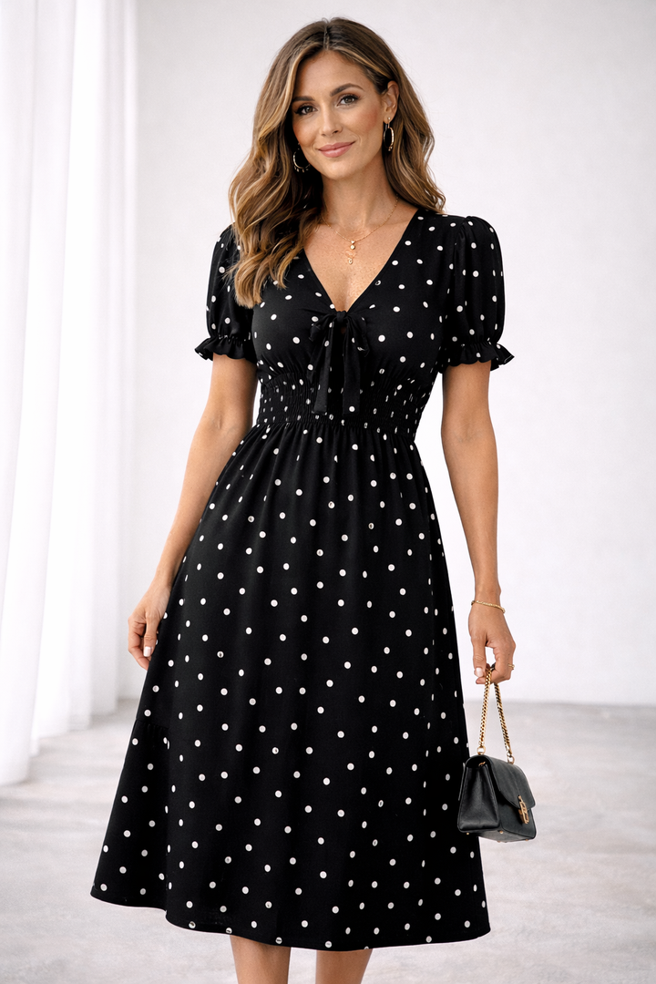 Mirabel | Ruffled Polka Dot Midi Dress