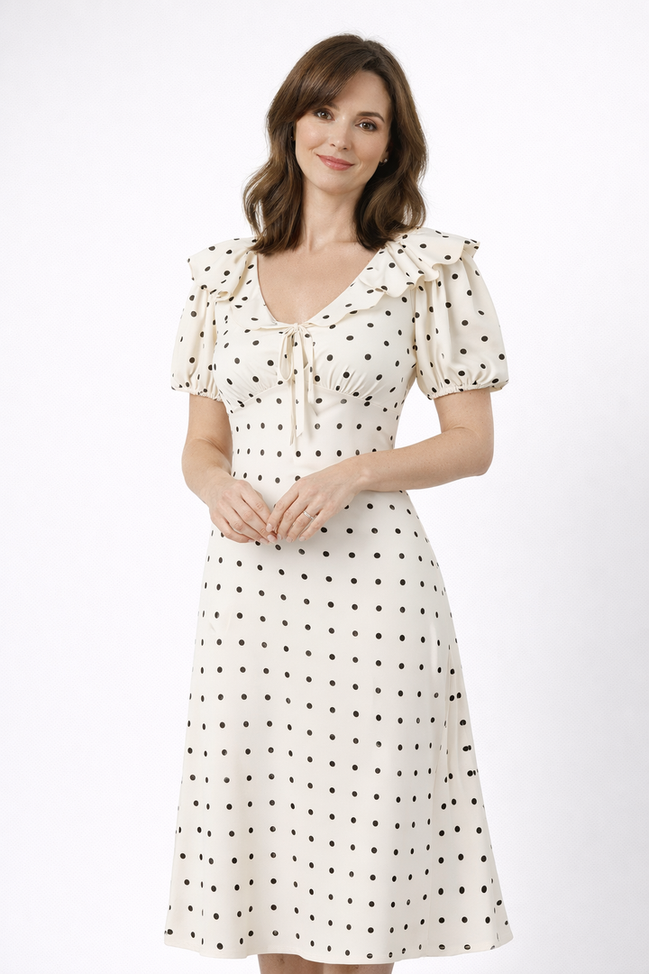 Mirabel | Ruffled Polka Dot Midi Dress