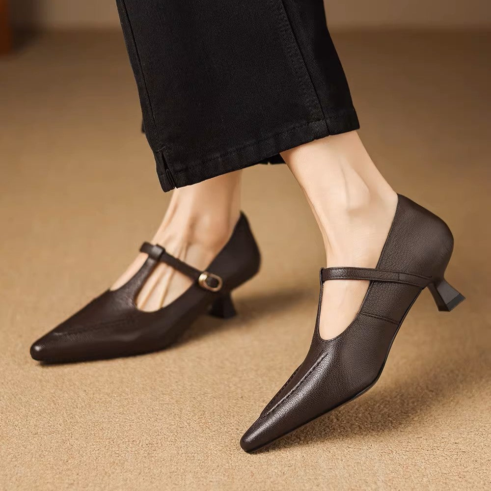 Eliza | Pointed T-Strap Heels