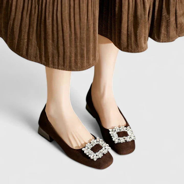 Theodora | Crystal-Buckle Block Heels