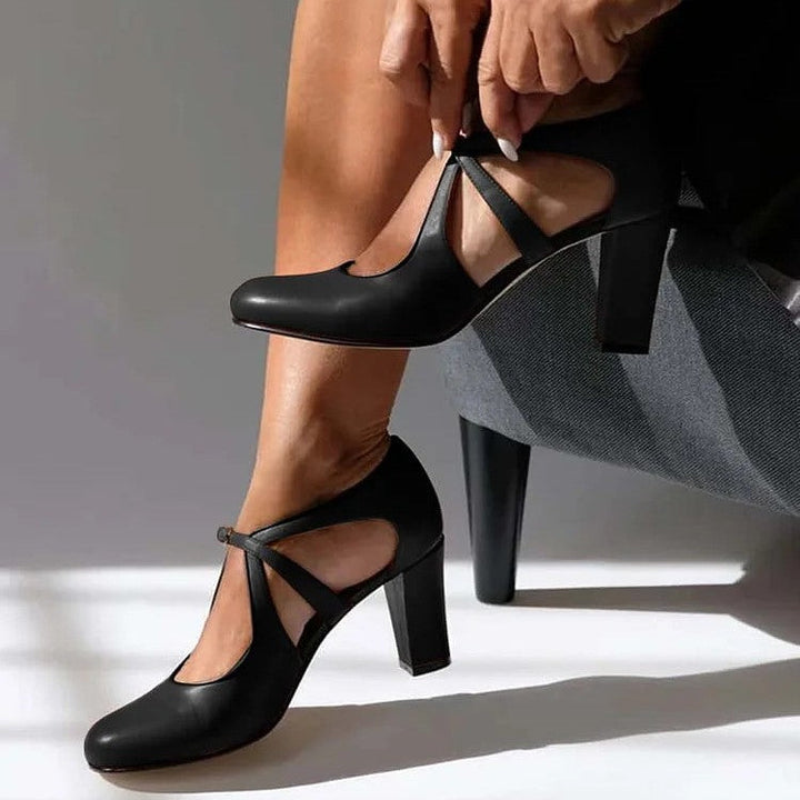 Clara | Refined Cross-Strap Block Heels