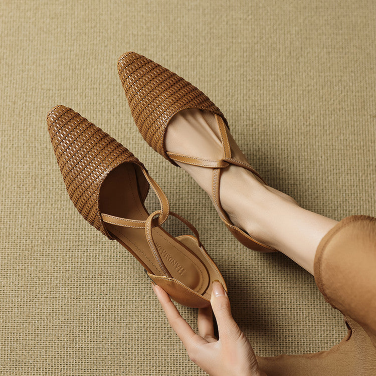 Elodie | Woven T-Strap Heels