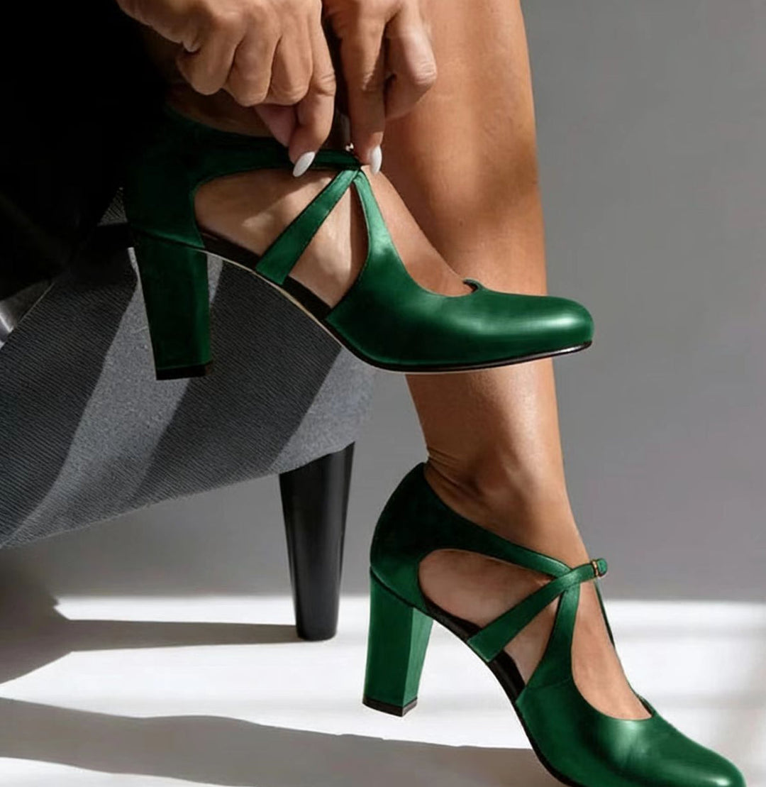 Clara | Refined Cross-Strap Block Heels