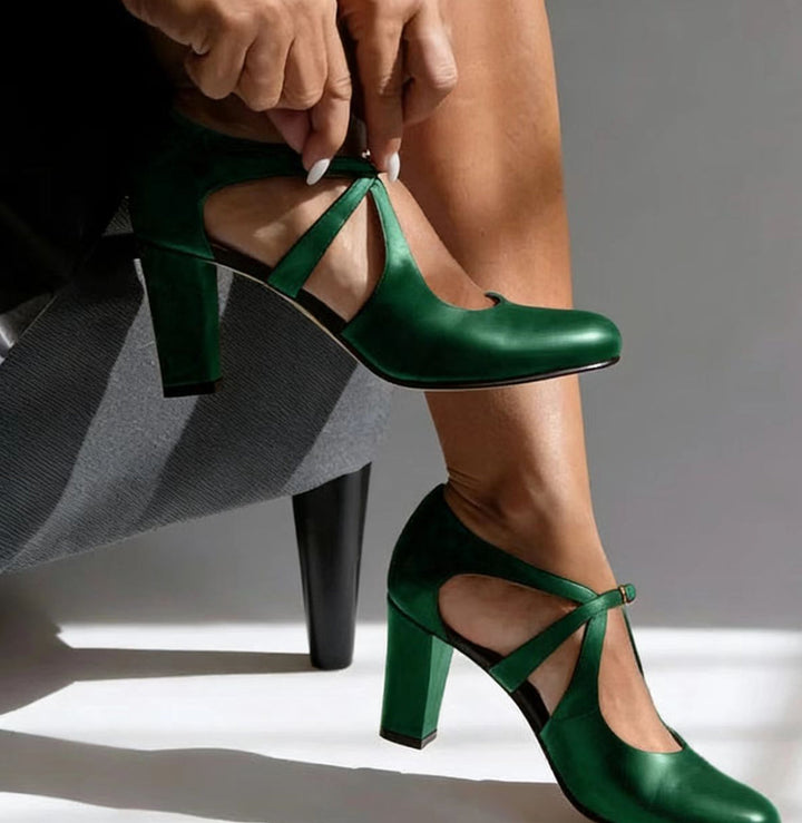 Clara | Refined Cross-Strap Block Heels