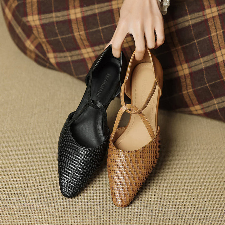 Elodie | Woven T-Strap Heels