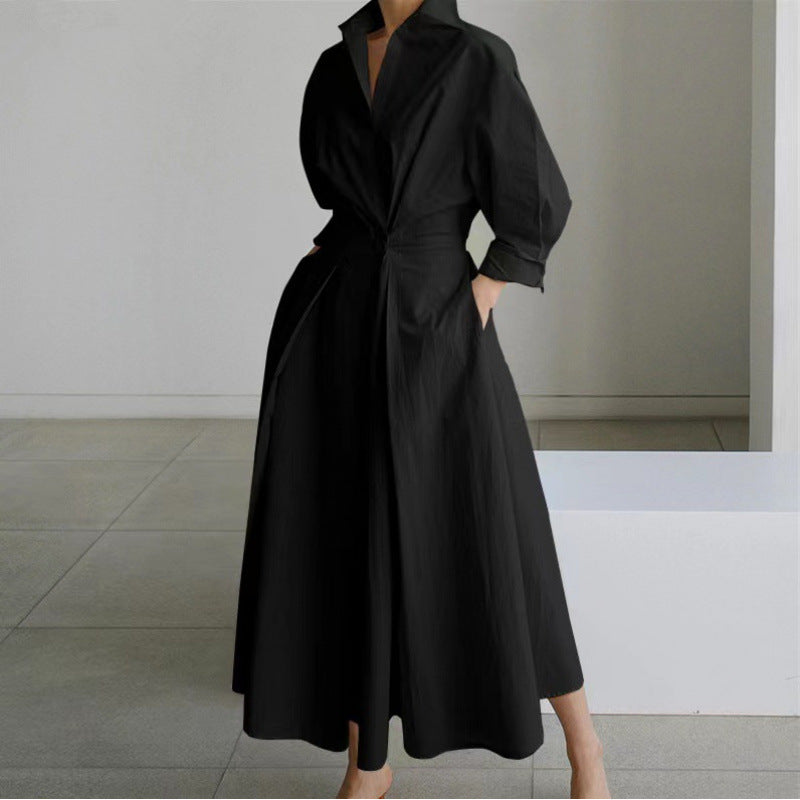 Vanessa | Elegant Wrap-Front Collared Maxi Dress