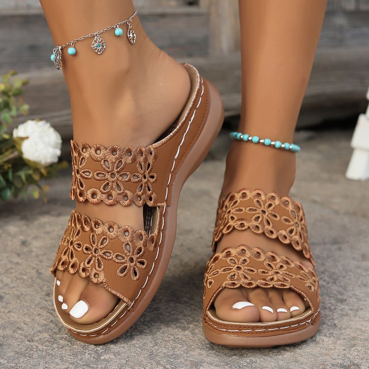 Loretta | Floral Cutout Wedge Sandals