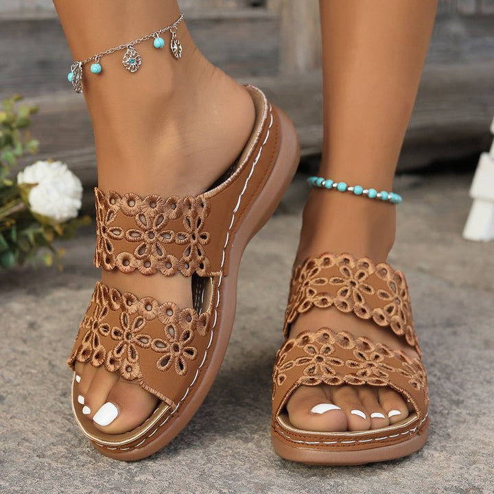 Loretta | Floral Cutout Wedge Sandals
