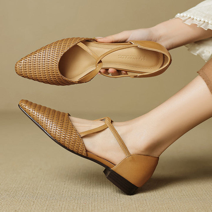 Elodie | Woven T-Strap Heels
