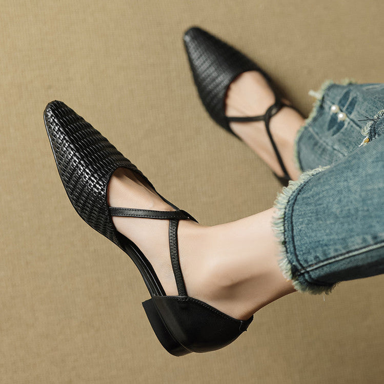 Elodie | Woven T-Strap Heels