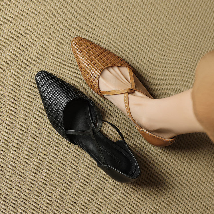 Elodie | Woven T-Strap Heels